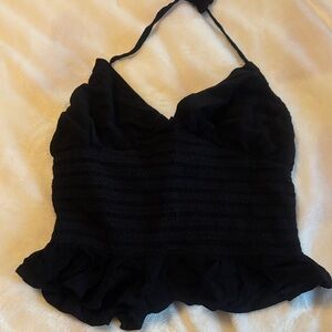 Black Ruffled Halter Tank Top